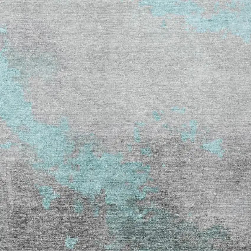 Teal Blue And Charcoal Abstract Washable Indoor Outdoor Area Rug Photo 3