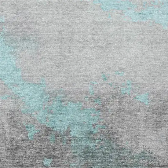 Teal Blue And Charcoal Abstract Washable Indoor Outdoor Area Rug Photo 3