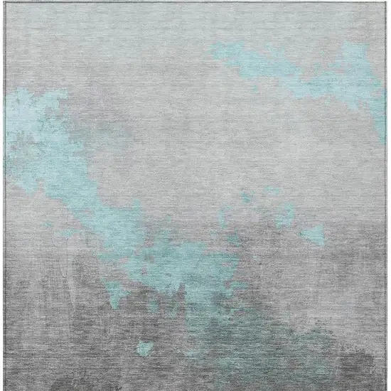 Teal Blue And Charcoal Abstract Washable Indoor Outdoor Area Rug Photo 3