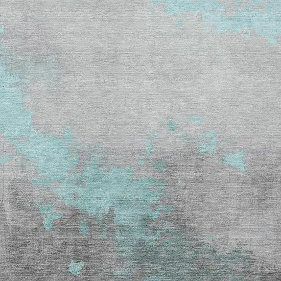 Teal Blue And Charcoal Abstract Washable Indoor Outdoor Area Rug Photo 3