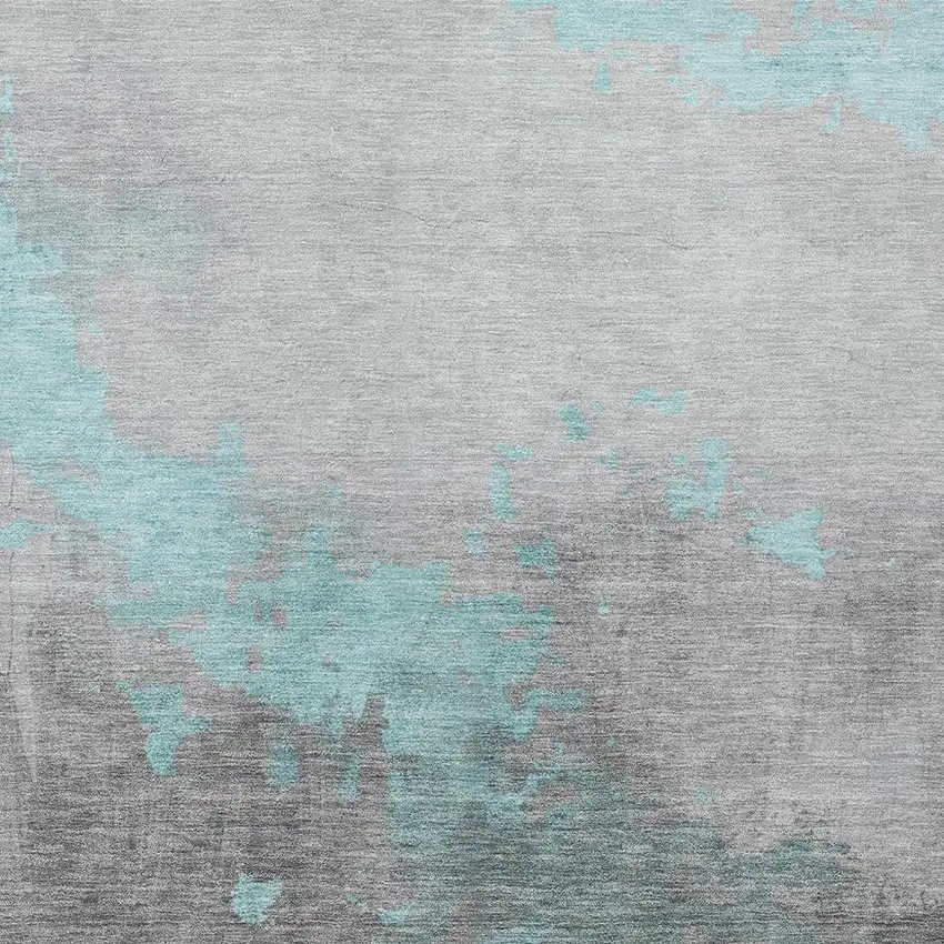 Teal Blue And Charcoal Abstract Washable Indoor Outdoor Area Rug Photo 3