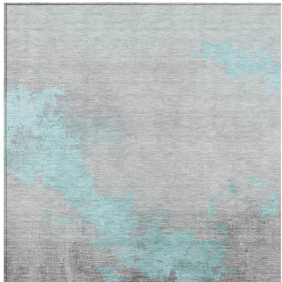 Teal Blue And Charcoal Abstract Washable Indoor Outdoor Area Rug Photo 3