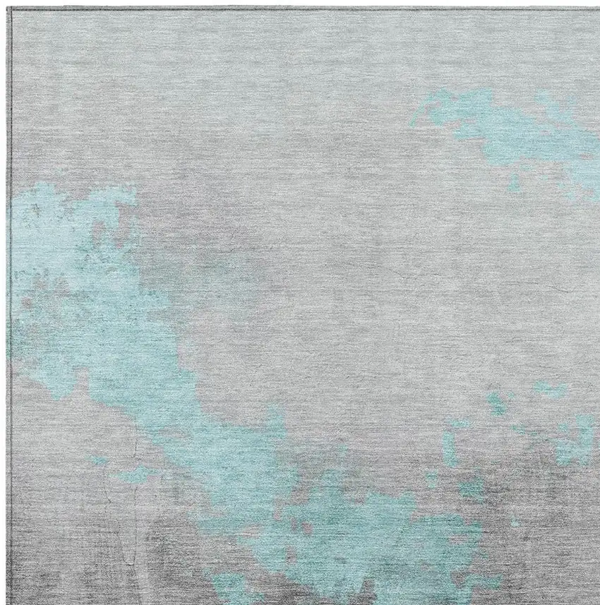 Teal Blue And Charcoal Abstract Washable Indoor Outdoor Area Rug Photo 3