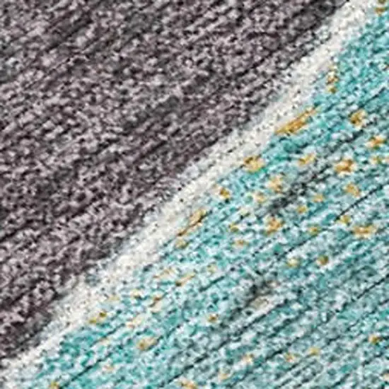 Teal Blue And Charcoal Abstract Washable Indoor Outdoor Area Rug Photo 3