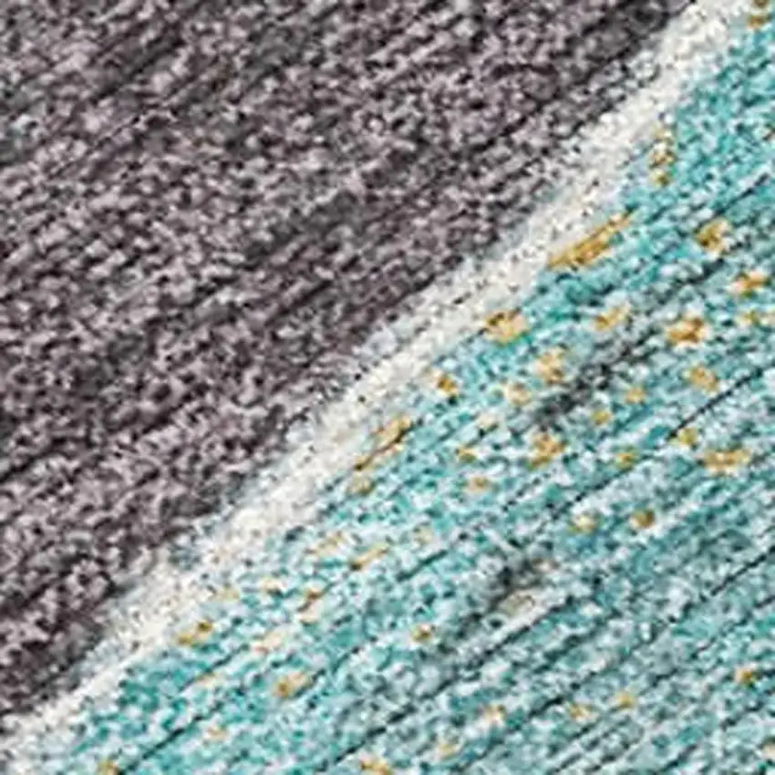 Teal Blue And Charcoal Abstract Washable Indoor Outdoor Area Rug Photo 3