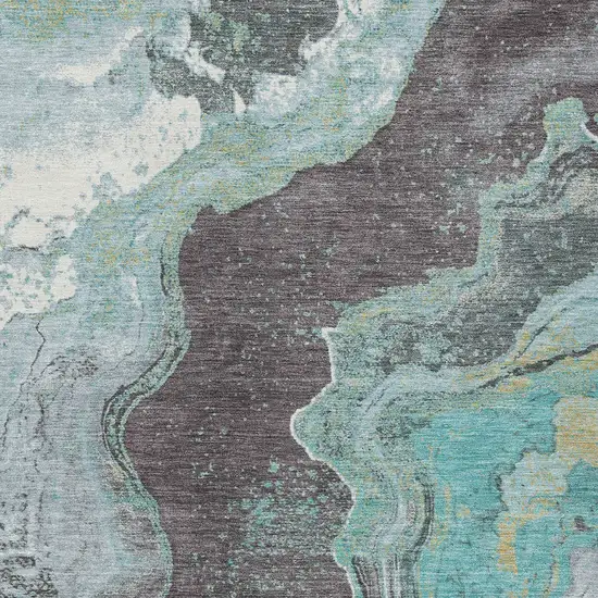 Teal Blue And Charcoal Abstract Washable Indoor Outdoor Area Rug Photo 8