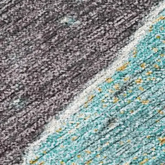 Teal Blue And Charcoal Abstract Washable Indoor Outdoor Area Rug Photo 4