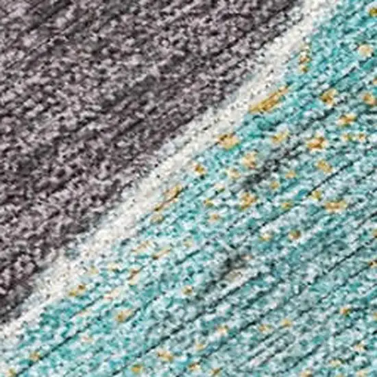 Teal Blue And Charcoal Abstract Washable Indoor Outdoor Area Rug Photo 3