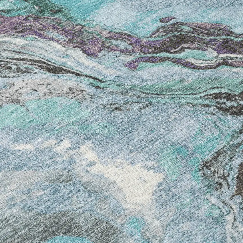 Teal Blue And Charcoal Abstract Washable Indoor Outdoor Area Rug Photo 1