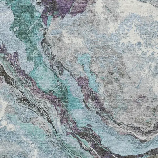 Teal Blue And Charcoal Abstract Washable Indoor Outdoor Area Rug Photo 7