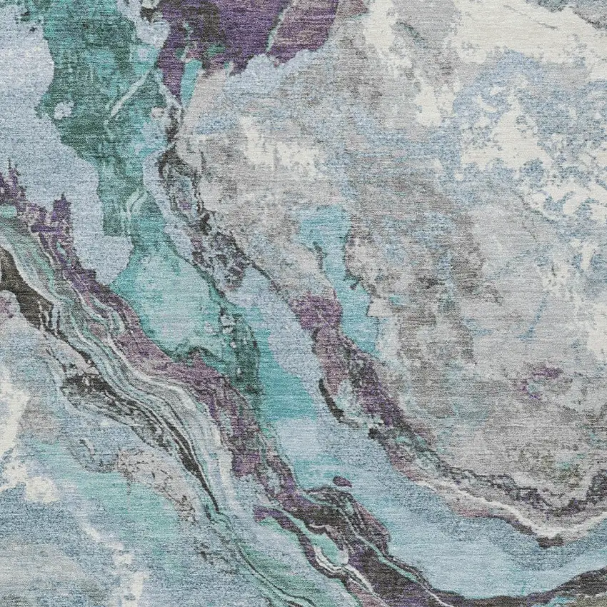 Teal Blue And Charcoal Abstract Washable Indoor Outdoor Area Rug Photo 7