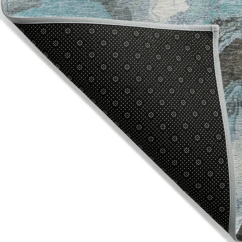 Teal Blue And Charcoal Abstract Washable Indoor Outdoor Area Rug Photo 8