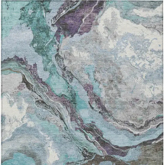 Teal Blue And Charcoal Abstract Washable Indoor Outdoor Area Rug Photo 8