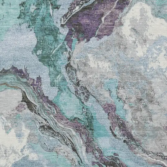 Teal Blue And Charcoal Abstract Washable Indoor Outdoor Area Rug Photo 8