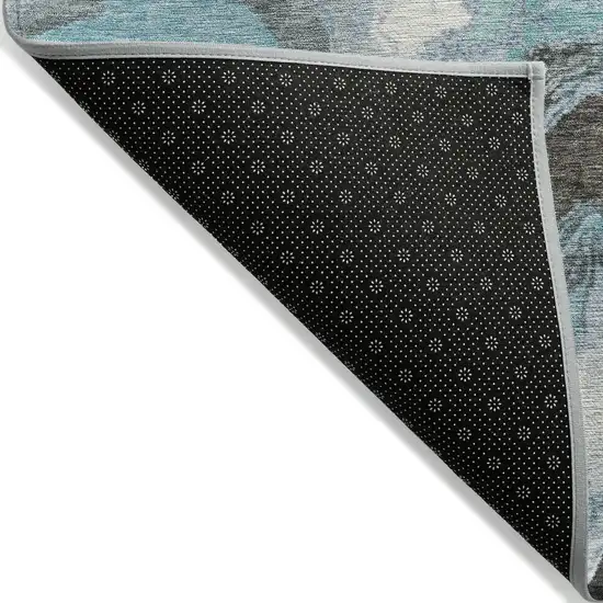 Teal Blue And Charcoal Abstract Washable Indoor Outdoor Area Rug Photo 9