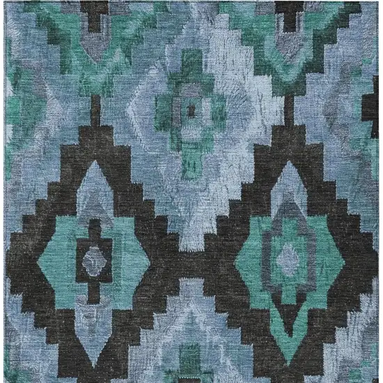 Teal Blue And Charcoal Aztec Washable Indoor Outdoor Area Rug Photo 4