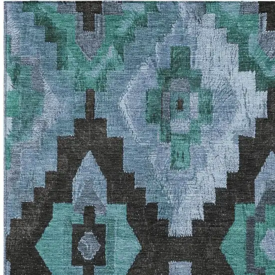 Teal Blue And Charcoal Aztec Washable Indoor Outdoor Area Rug Photo 3