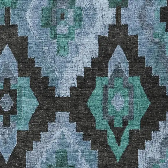 Teal Blue And Charcoal Aztec Washable Indoor Outdoor Area Rug Photo 3