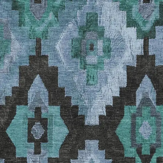 Teal Blue And Charcoal Aztec Washable Indoor Outdoor Area Rug Photo 3