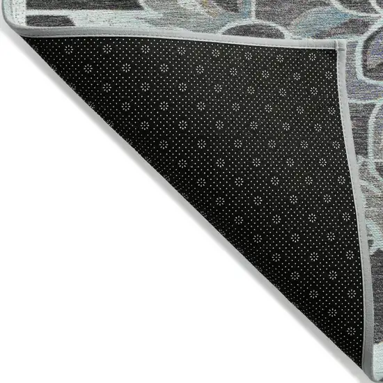 Teal Blue And Charcoal Damask Washable Indoor Outdoor Area Rug Photo 8
