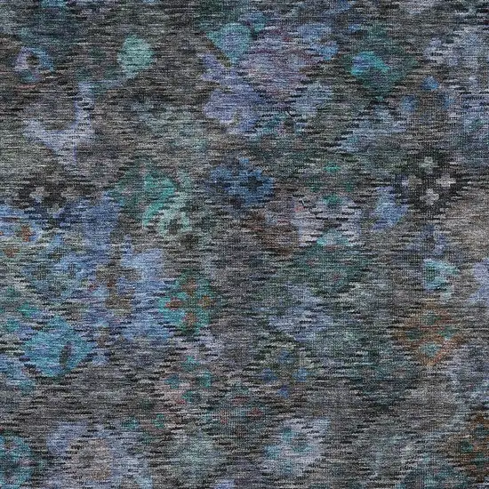 Teal Blue And Charcoal Floral Washable Indoor Outdoor Area Rug Photo 6