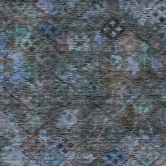 Teal Blue And Charcoal Floral Washable Indoor Outdoor Area Rug Photo 6