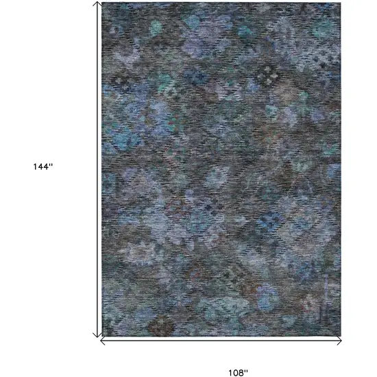 Teal Blue And Charcoal Floral Washable Indoor Outdoor Area Rug Photo 8