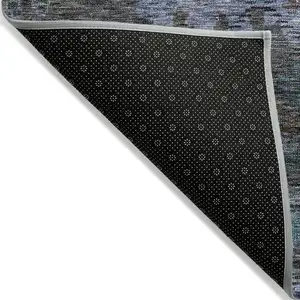 Photo of Teal Blue And Charcoal Floral Washable Indoor Outdoor Area Rug