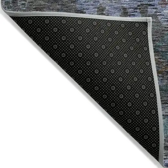 Teal Blue And Charcoal Floral Washable Indoor Outdoor Area Rug Photo 3