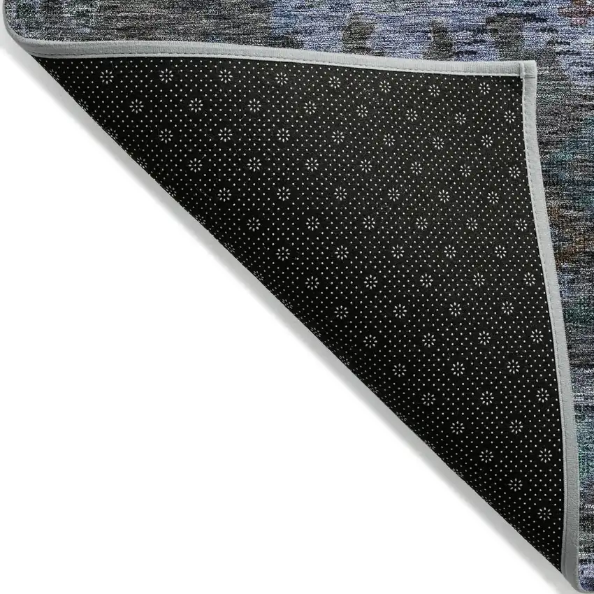 Teal Blue And Charcoal Floral Washable Indoor Outdoor Area Rug Photo 3