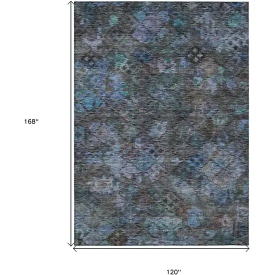 Teal Blue And Charcoal Floral Washable Indoor Outdoor Area Rug Photo 8