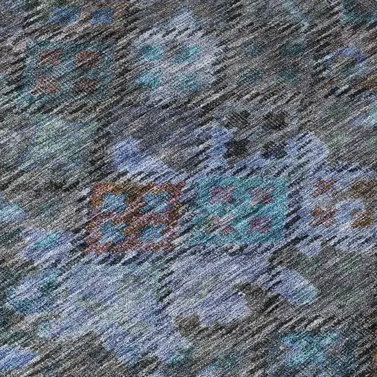 Teal Blue And Charcoal Floral Washable Indoor Outdoor Area Rug Photo 5
