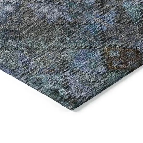 Teal Blue And Charcoal Floral Washable Indoor Outdoor Area Rug Photo 4