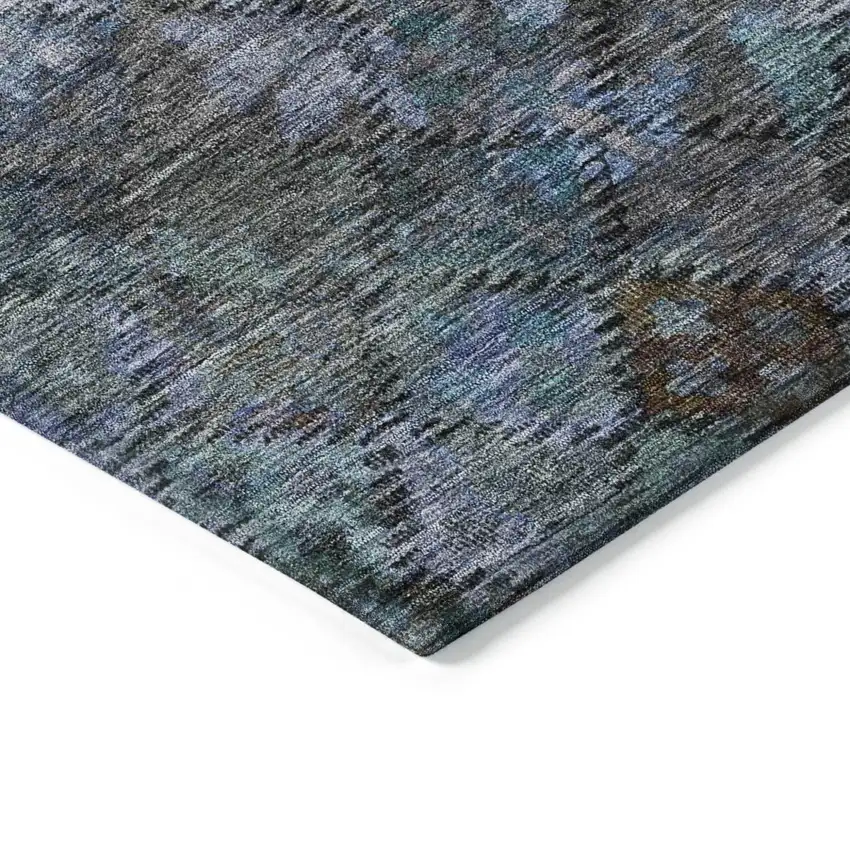 Teal Blue And Charcoal Floral Washable Indoor Outdoor Area Rug Photo 4