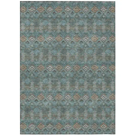 Teal Blue And Charcoal Geometric Washable Indoor Outdoor Area Rug Photo 2