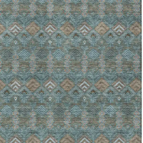 Teal Blue And Charcoal Geometric Washable Indoor Outdoor Area Rug Photo 3