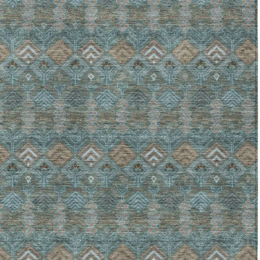 Teal Blue And Charcoal Geometric Washable Indoor Outdoor Area Rug Photo 3