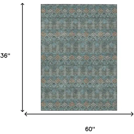 Teal Blue And Charcoal Geometric Washable Indoor Outdoor Area Rug Photo 7