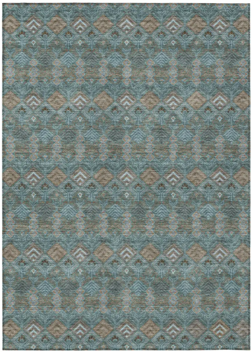 Teal Blue And Charcoal Geometric Washable Indoor Outdoor Area Rug Photo 2