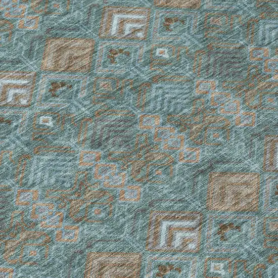Teal Blue And Charcoal Geometric Washable Indoor Outdoor Area Rug Photo 6