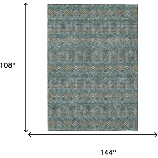 Teal Blue And Charcoal Geometric Washable Indoor Outdoor Area Rug Photo 7