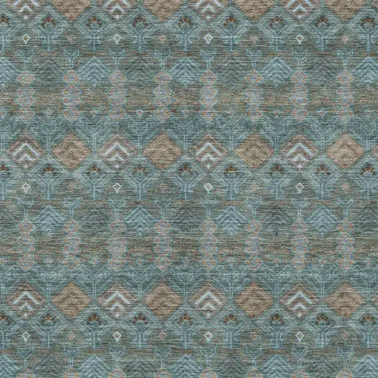 Teal Blue And Charcoal Geometric Washable Indoor Outdoor Area Rug Photo 3