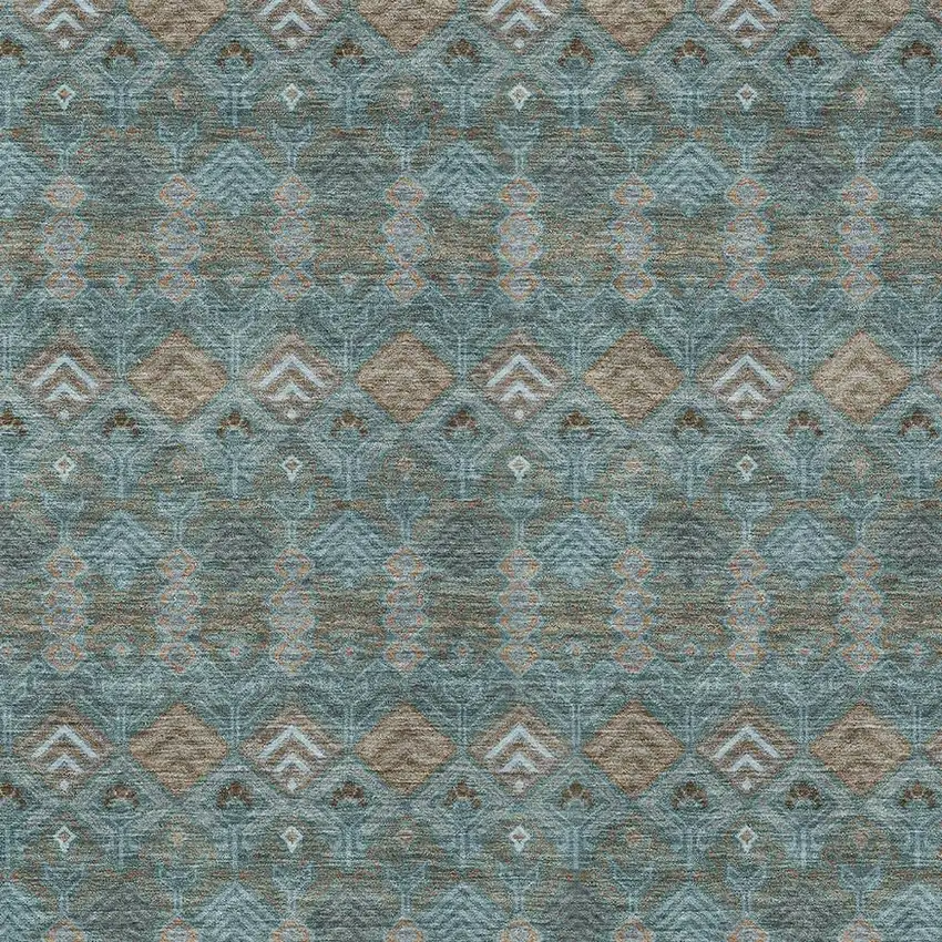 Teal Blue And Charcoal Geometric Washable Indoor Outdoor Area Rug Photo 3