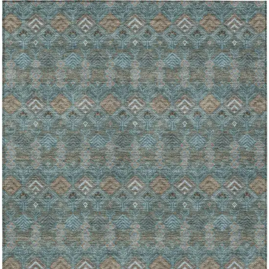 Teal Blue And Charcoal Geometric Washable Indoor Outdoor Area Rug Photo 4