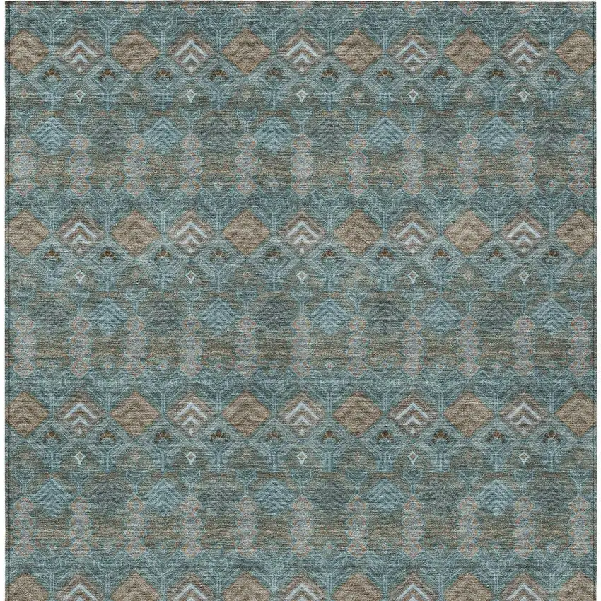 Teal Blue And Charcoal Geometric Washable Indoor Outdoor Area Rug Photo 4