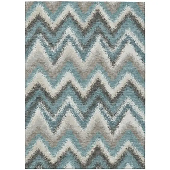 Teal Blue And Charcoal Geometric Washable Indoor Outdoor Area Rug Photo 1