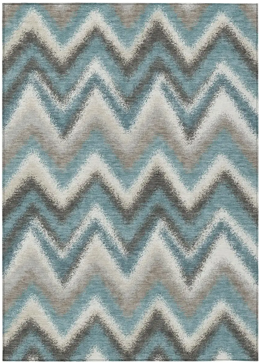 Teal Blue And Charcoal Geometric Washable Indoor Outdoor Area Rug Photo 1