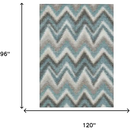 Teal Blue And Charcoal Geometric Washable Indoor Outdoor Area Rug Photo 6