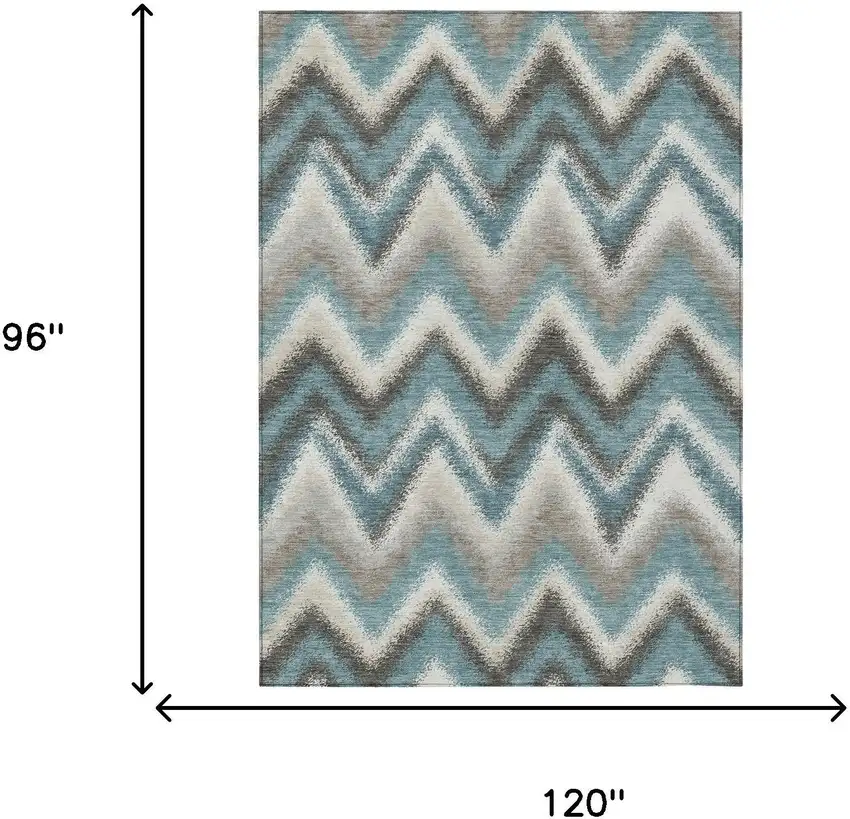 Teal Blue And Charcoal Geometric Washable Indoor Outdoor Area Rug Photo 6