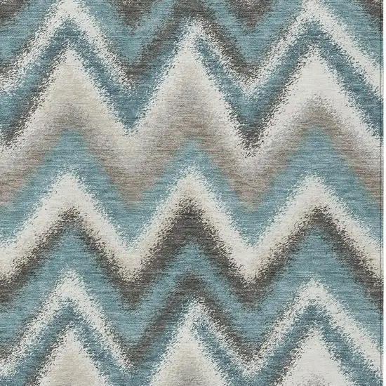 Teal Blue And Charcoal Geometric Washable Indoor Outdoor Area Rug Photo 2